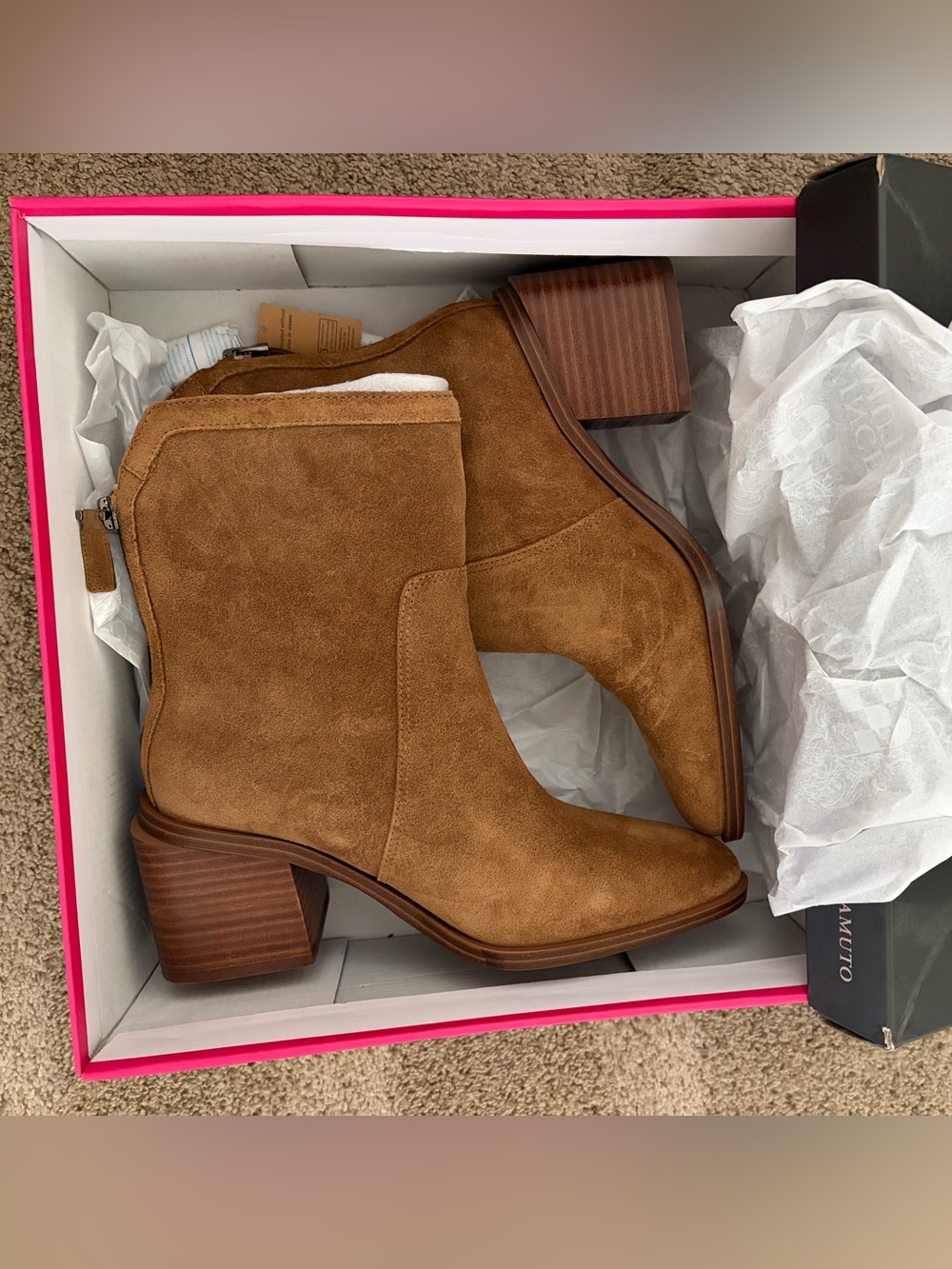 Vince Camuto Chestnut Suede Ankle Booties - Block Heel